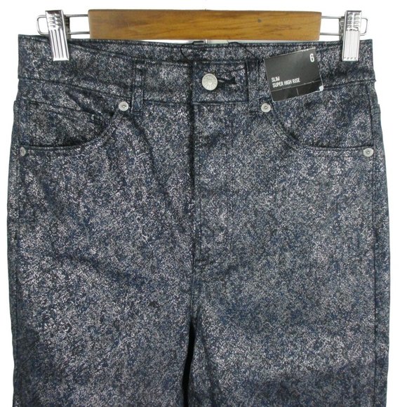 Express Super High Waisted Metallic Dark Wash Slim Jeans Stylish Size 6 $80 - Picture 3 of 9